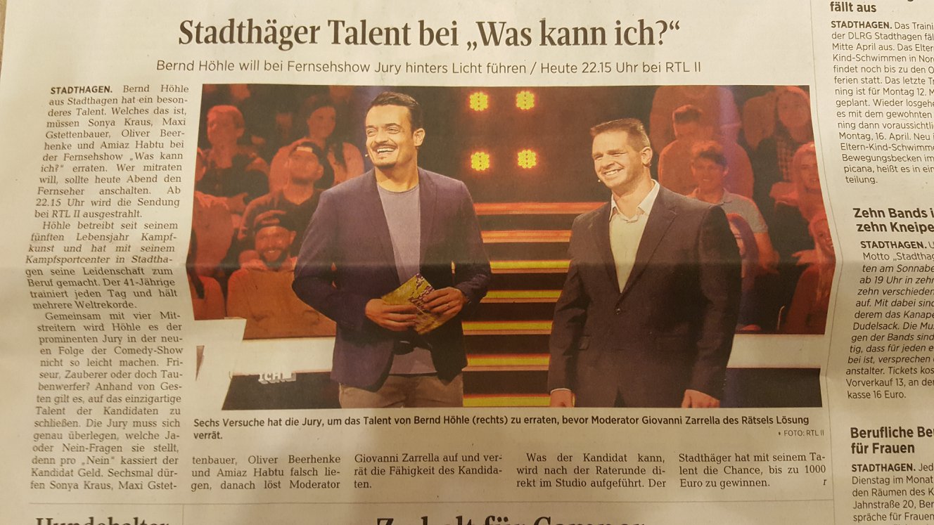 Zeitungsartikel über Bernd Höhle bei der RTL-II-Sendung Was kann ich
