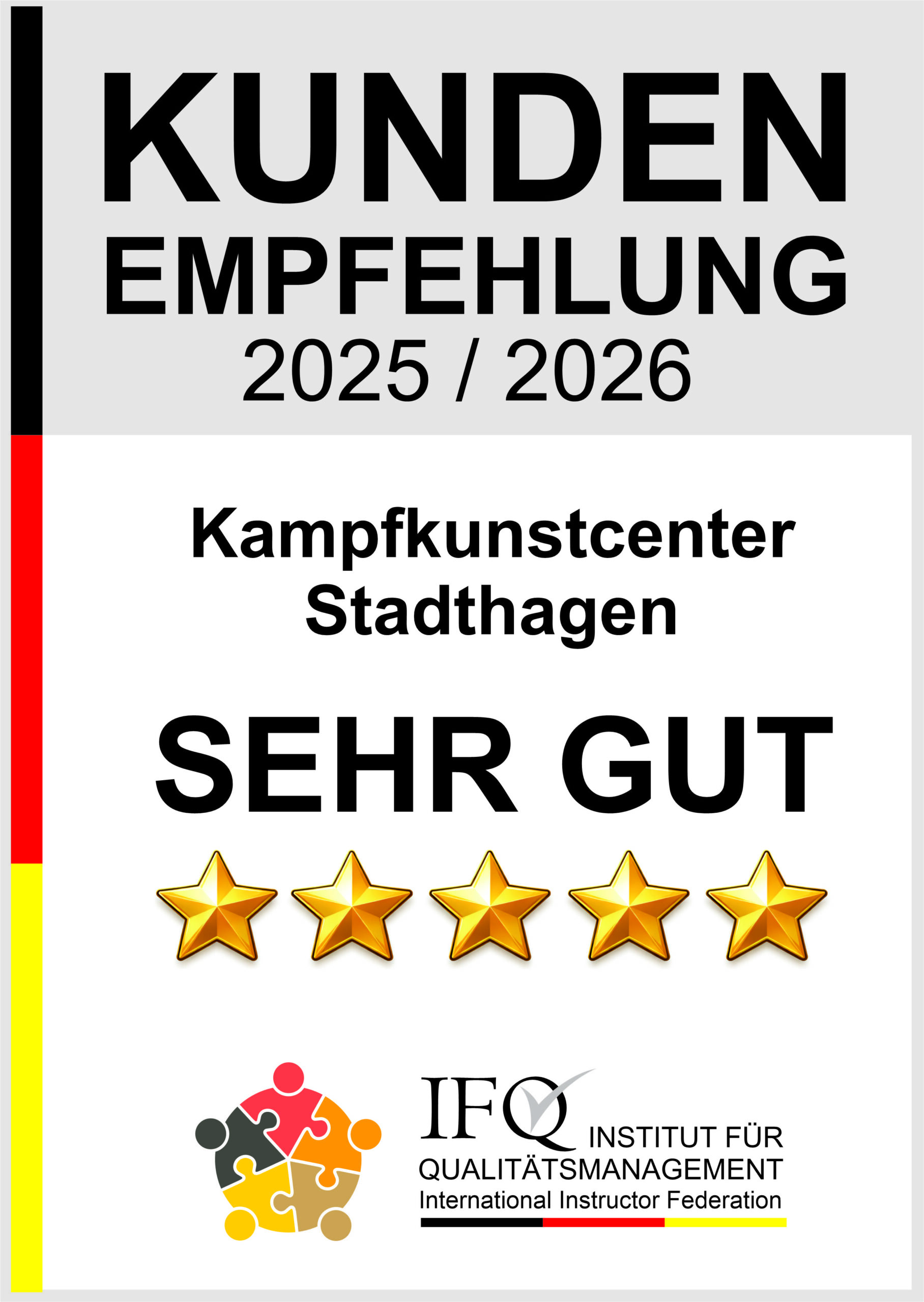 Kundenempfehlung 2025 / 2026 – Kampfkunstcenter Stadthagen – Sehr gut